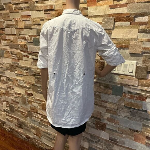 MAISON MARGIElA  White Button Down Shirt Dress with Silver Snaps - Picture 8 of 16